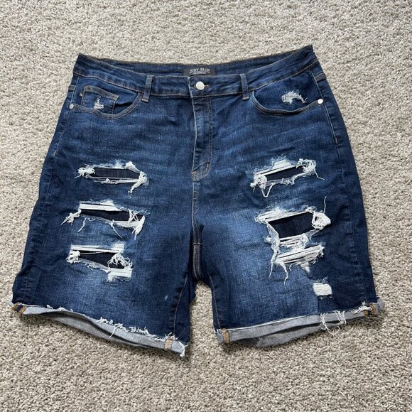 Judy Blue Los Angeles Blue Women Sz 3XL Denim High Rise Distressed Bermuda Short - Picture 9 of 9